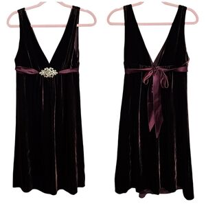 Y2K Vintage Laundry By Shelli Segal Burgundy Velevt Babydoll Mini Dress